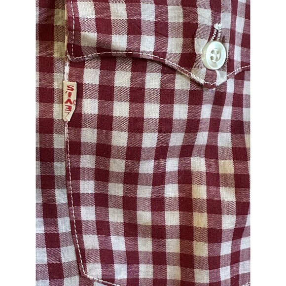 Levis Vintage Red Tab Button Shirt Size Medium M Upside Down Tag Gingham Plaid - Picture 13 of 16